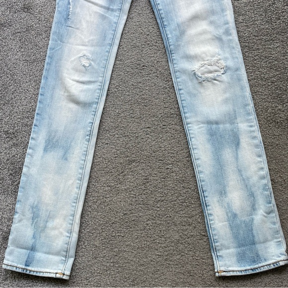 Vintage Crocker Light Blue Faded Distressed Jeans Slim Straight Low Rise  25x30 - Picture 4 of 12